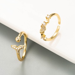 European and American fashion creative new heart-shaped fishtail copper gold-plated micro-inlaid zircon tail ring