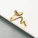 European and American crossborder fashion creative copper goldplated inlaid colored zircon snakeshaped ringpicture12