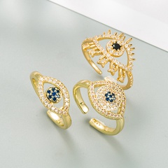 European and American new fashion copper inlaid zircon lucky eye ring opening adjustable ring