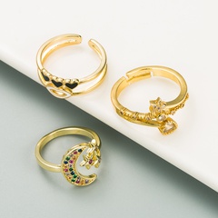 European and American cross-border fashion trend stars and moon brass micro-inlaid zircon opening adjustable ring