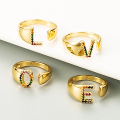 Anillo europeo y americano 26 letra inglesa anillo de circonita con incrustaciones de cobre bañado en oro apertura ajustable