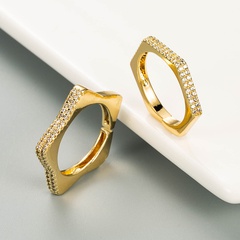 European and American cross-border fashion geometric copper gold-plated inlaid colorful zircon opening adjustable ring