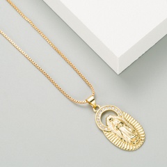 rétro Vierge Marie déesse personnalité pendentif ovale collier plaqué cuivre