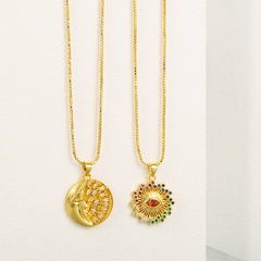 fashion copper micro-inlaid zircon necklace jewelry fashion personality moon eye shape pendant necklace