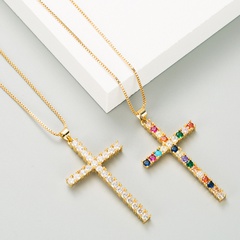 collier pendentif croix tempérament simple personnalité collier de couple zircon couleur incrusté créatif