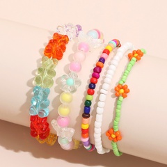 Korean fashion color bear rice beads multi-piece bracelet new