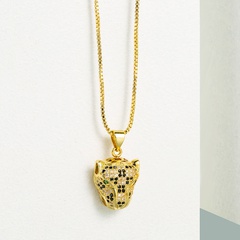 European and American copper inlaid zircon exaggerated animal leopard head necklace