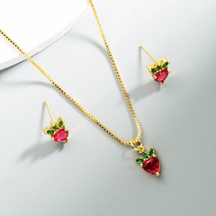 European and American strawberry pineapple pure copper micro-inlaid zircon earrings necklace set