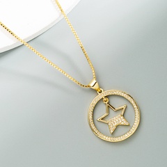 European and American hollow heart star crown round pendant copper necklace