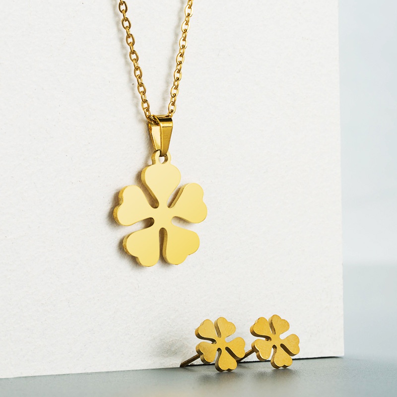 Fashion titanium steel geometric heartshaped flower pendant necklace earrings set