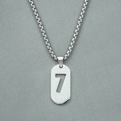Lucky Number 7 Personality Hip Hop Square Pendant Titanium Steel Necklace