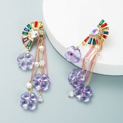 new style crystal fan-shaped flower pendant back hanging long and short two-wear detachable earrings