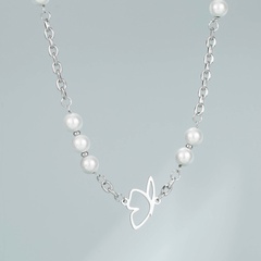 new pearl titanium steel butterfly necklace clavicle chain accessories