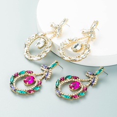 European and American fashion trend color rhinestone earrings design sense super flash crystal alloy earrings
