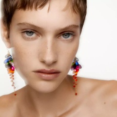 Autumn and winter new trend contrast crystal tassel alloy acrylic flower earrings retro wild earrings