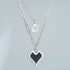 mosaic heart titanium steel necklace heart-shaped double layered clavicle chain