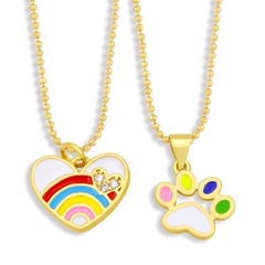 rainbow love necklace color enamel dog paw print pendant clavicle chain simple sweater chain