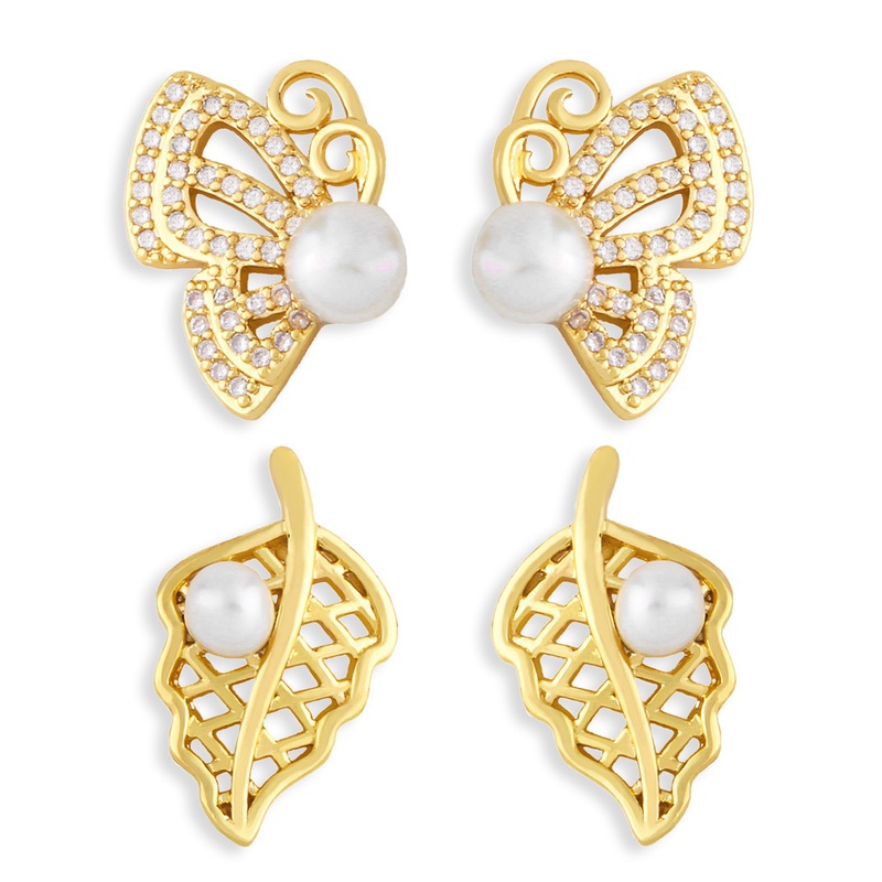 simple personality pearl earrings leaf butterfly earrings jewelry