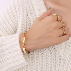 fashion gold plated 18K bracelet zircon inlaid opening adjustable titanium steel hand jewelry