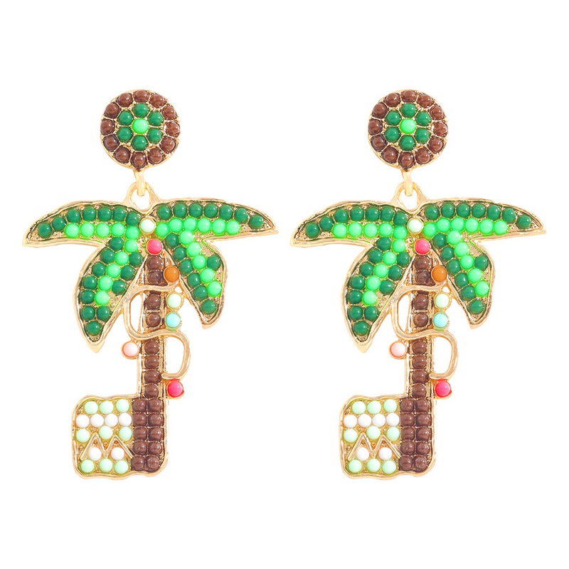 European forest coconut tree creative plant earrings alloy diamond shiny accessories earrings