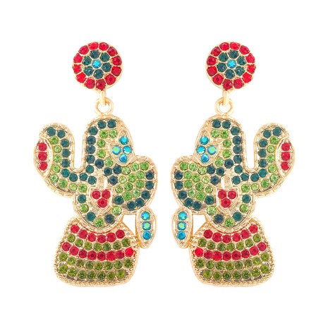 Creative cactus rhinestone exaggerated European and American cross-border trendy geometric fashion earrings's discount tags