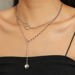 double-layer love pendant necklace interlocking stacking long sweater chain