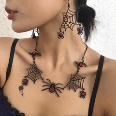 Exaggerated Earrings Necklace Set Halloween Spider Web Diamond Earring Necklace