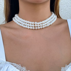 Ornament Temperament Europe and America Cross Border Pearl Layered Retro Twin Clavicle Necklace Simple and Cool Necklace