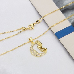 European and American Ins New Inlaid Zirconium Moon Angel Necklace Spot Direct Supply Copper-Plated Gold Starry Sky Angel Combination Pendant