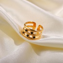 Europischer und amerikanischer 18K vergoldeter Edelstahl 5 schwarze Diamanten dreilagiger offener Ring Modeschmuckpicture10
