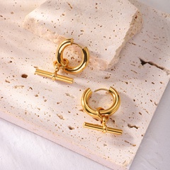 European and American earrings 18K gold-plated stainless steel T bar pendant earrings personalized fashion earrings