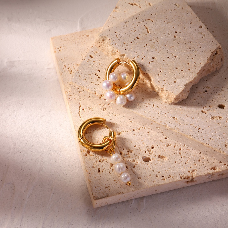 European and American Ins Earrings Wearring by Online Celebrities 18K Gold Plated Asymmetric Natural Freshwater Pearl Pendant Ear Ring Earrings Jewelry
