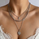 diamantbesetzte dreilagige Halskette mit dicken Ketten mit Stern und Mondpicture16