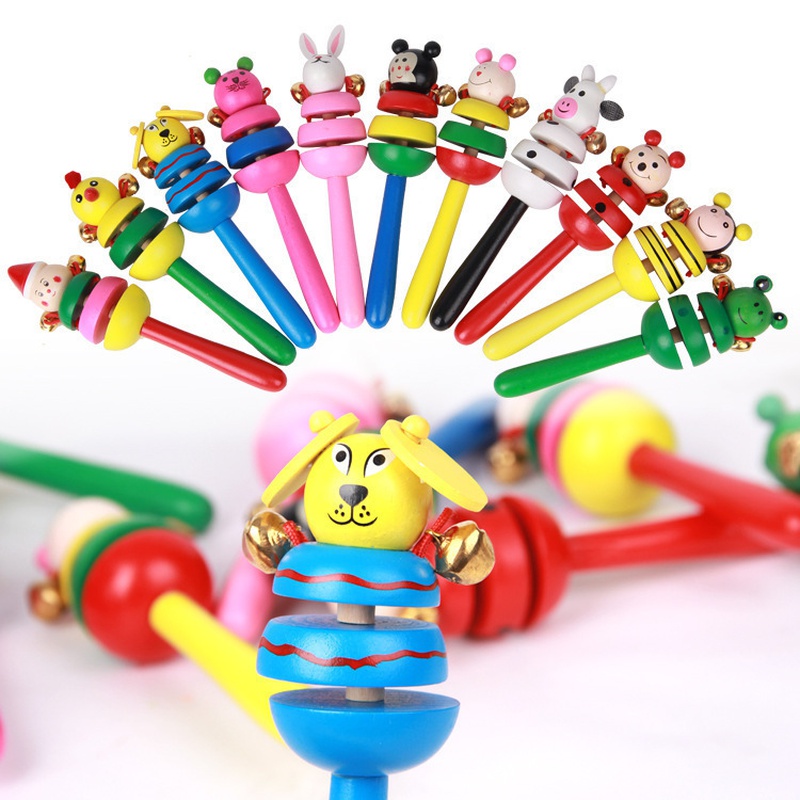 Liefern Sie Holzspielzeug Grohandel Tierrassel Cartoon Hand Glocke Babybedarf Grohandel