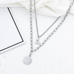 Double-layer flower round brand pendant necklace titanium steel clavicle chain accessories NHDIP455522