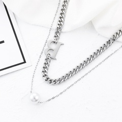 European and American Ins Style New Stainless Steel Multi-Layer Twin Letter B Pearl Necklace Fashion Trendy Clavicle Chain Female Wholesale