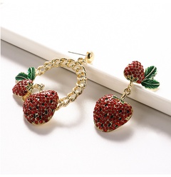 fruit shape strawberry earrings full diamond earrings asymmetrical earrings