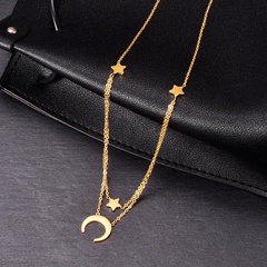 European and American Inverted Crescent Moon Star Double Stacked Necklace Titanium Steel Plated 18K