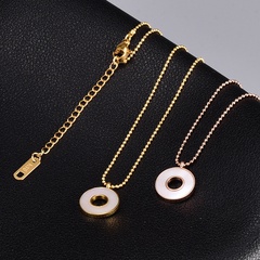 Weißes Muschelstück Runde Marke Kurze Retro Mode Neue Koreanische Titanstahl 18K Vergoldete Halskette