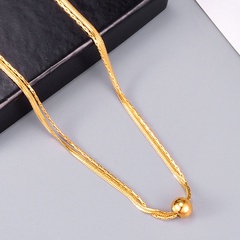 fashion snake bone round bead double chain titanium steel 18k gold plated short necklace wholesale