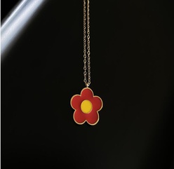 L197 Send You a Little Red Flower Little Daisy Enamel Epoxy Necklace Clavicle Chain Stud Earrings Titanium Steel 18K Gold Plating