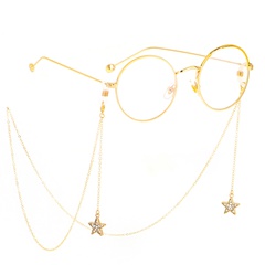 popular metal glasses rope golden star rhinestone pendant handmade glasses chain cross border