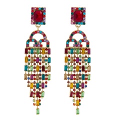 2021 New European and American High-Key Dignified Tassel Hipster Luxury Hot Earrings Trendy Earrings Alloy Colorful Crystals Long
