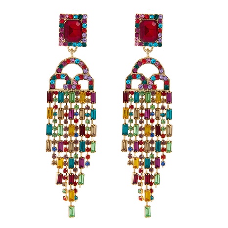 2021 New European and American High-Key Dignified Tassel Hipster Luxury Hot Earrings Trendy Earrings Alloy Colorful Crystals Long's discount tags
