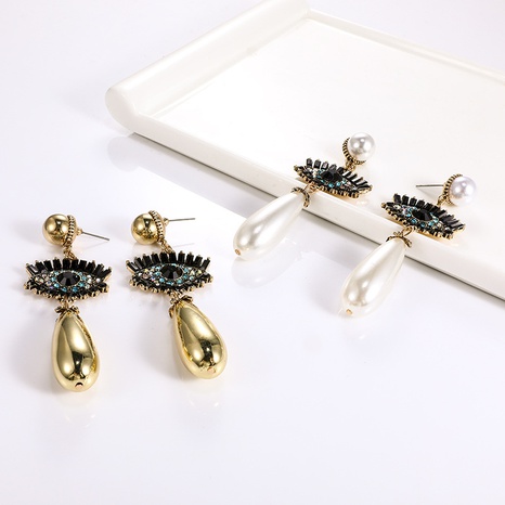 personalized earrings alloy full diamond devil's eye pearl earrings's discount tags