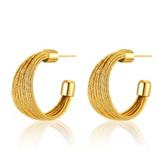 European and American Style Winding C- Shaped Stud Earrings Copper Plating 18K Real Gold Multi-Line Women's Fashion Large Earrings Hong Kong Style All-Matching Earrings
