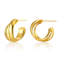 European and American simple retro multi-layer half circle earrings temperament C-shaped glossy 18K earrings