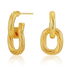 Boucles d'oreilles en or véritable 18 carats plaqué cuivre en relief anneau de forme ovale boucles d'oreilles doubles en gros