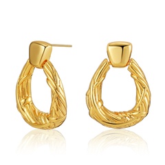 European and American Personalized Ins Style Geometric Drop Shape Earrings for Women Vintage Copper Plating 18K Real Gold Stud Earrings Frosty Style Earrings