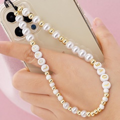 Bohemia LOVE letter gold bead white imitation pearl handmade beaded mobile phone chain